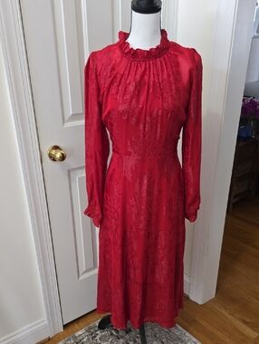 LIZ CLAIBORNE BRAND WOMEN'S RED LONG SLEEVES SPARKLING FANCY DRESS SIZE 8